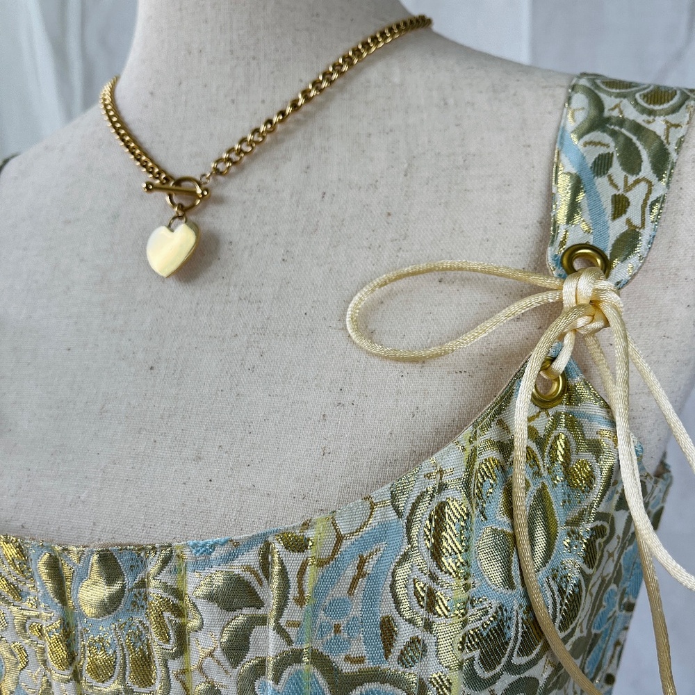 Gold Floral Brocade Corset Top: Handcrafted Flower Corset - Picture 6 of 9